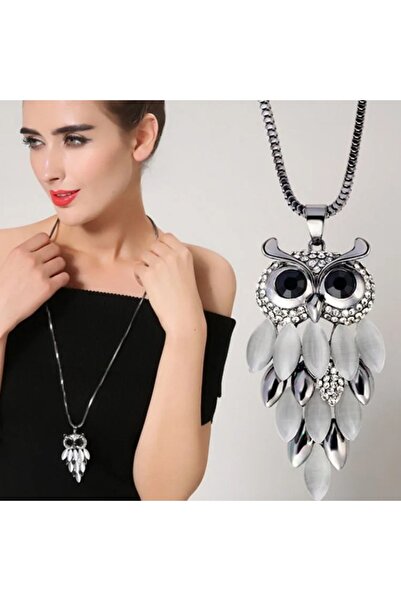 Choice Black 2024 Fashion Crystal Opal Owl Long Necklace for Women New Statem...
