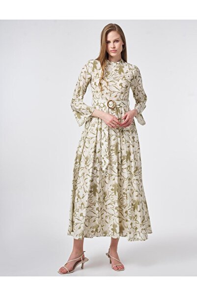 KYR Rochie maxi cu detaliu curea, 100% bumbac, crem
