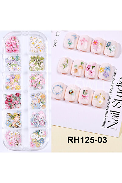Choice1 RH125-03 SWEET TREND-12 زينة أظافر ثلاثية الأبعاد ملونة بتصميمات زهور...