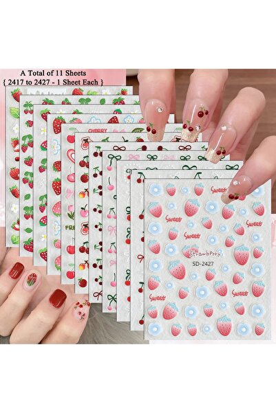 Choice5 SetAA (11 Sheets) 3 to 22 Sheets 5D Cherry Strawberry Nail Art Sticke...
