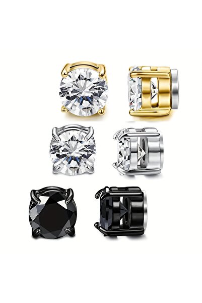 Choice 3pairs set 2-6pcs Stainless Steel 6mm Magnetic Stud Earrings For Men, ...