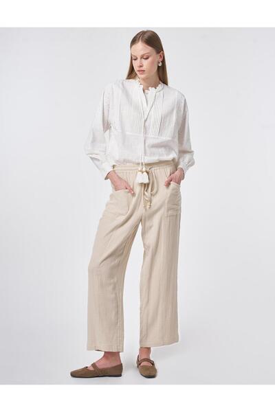 Kayra Wide Pocket Muslin Trousers Stone