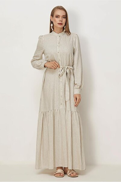 Alvina Belted Striped Linen Dress 46593