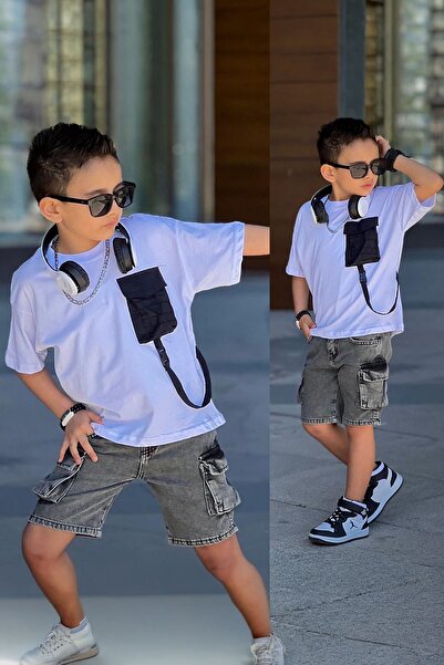 Minigimin Cicileri Σετ για αγόρια με τζιν σορτς με τσέπες αλεξίπτωτου για το ...