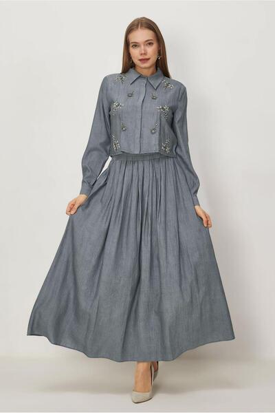 Alvina Beaded Embroidered Suit with Skirt 45745