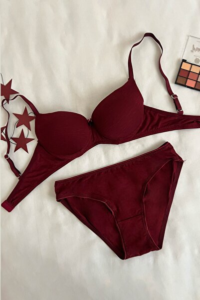 lamelif Σετ σουτιέν με ενίσχυση από χτενισμένα βαμβακερά υφάσματα, Βουργουνδίας