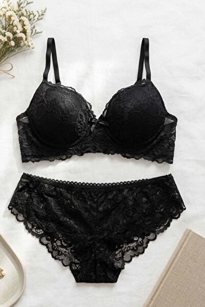 lamelif Δαντελωτό Σετ Σουτιέν Χωρίς Ενίσχυση Μαύρο