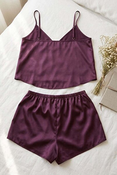 lamelif Σατέν Σετ Δύο Τεμαχίων Βουργουνδίας