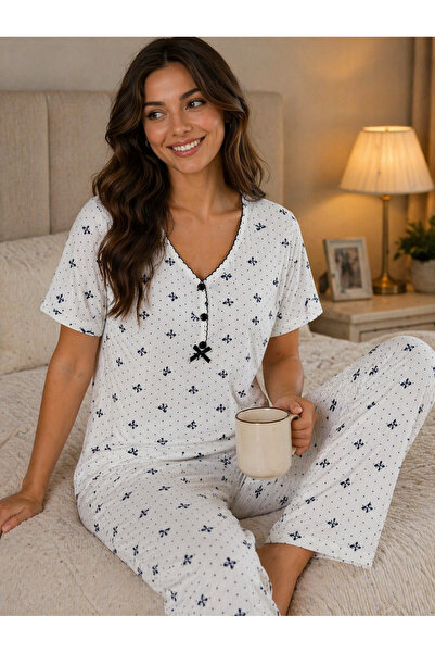 Vesperia Women's Modal Bowknot Short Sleeve Pajama Set