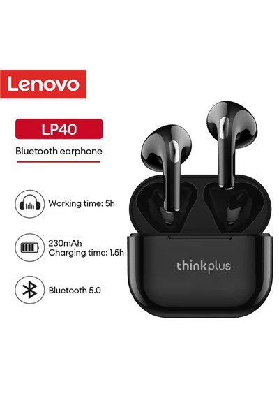 choice2 سماعات لينوفو LP40 سوداء، سماعات أذن لاسلكية بتقنية بلوتوث 5.0، تحكم ...