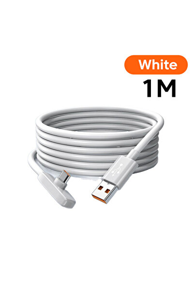 Choice3 كابل USB أبيض بطول 1 متر وقدرة 100 واط من نوع C للشحن السريع 90 °   ك...