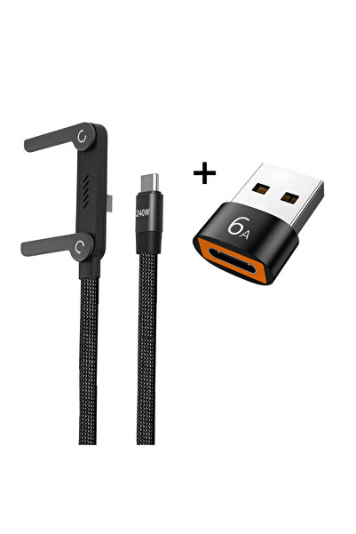 Choice3 حامل هاتف قابل للطي أسود اللون مع شحن سريع USB بقوة 240 واط ودوران 36...