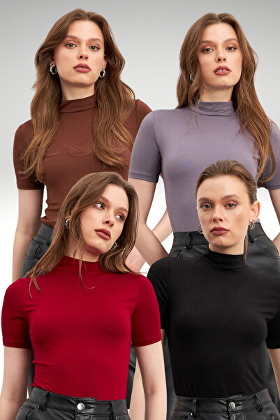 Bipantolon Γυναικεία Μαύρη Μπλούζα Κοντομάνικη σε Καφέ Γκρι Βουργουνδία, Πακέ...