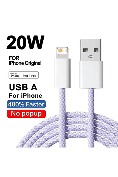 Choice3 كابل شحن سريع USB بطول 1 متر باللون الأرجواني بقوة 20 واط لهواتف آيفو...