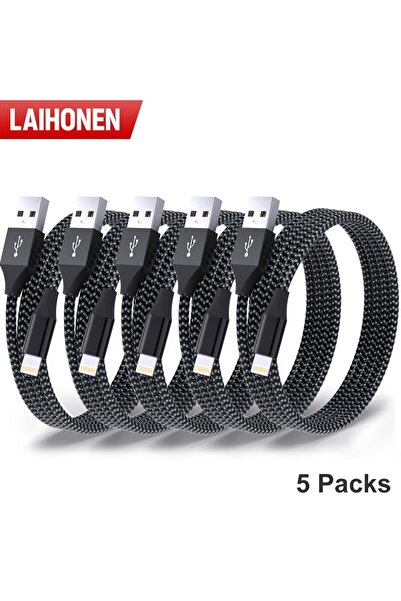 Choice1 كابل LAIHONEN أسود بطول 2 متر، 5 قطع، USB A إلى Lightning، شاحن USB ب...