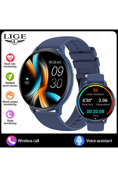 choice2 ساعة ذكية LIGE زرقاء طراز LIGE 2026 للرجال والنساء مع ميزة الاتصال عب...