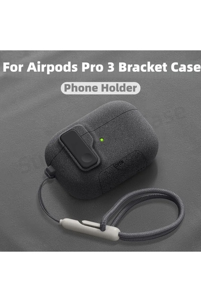 Choice غطاء رمادي فروي لسماعات AirPods Pro 3 مع حامل للهاتف، غطاء أوتوماتيكي ...