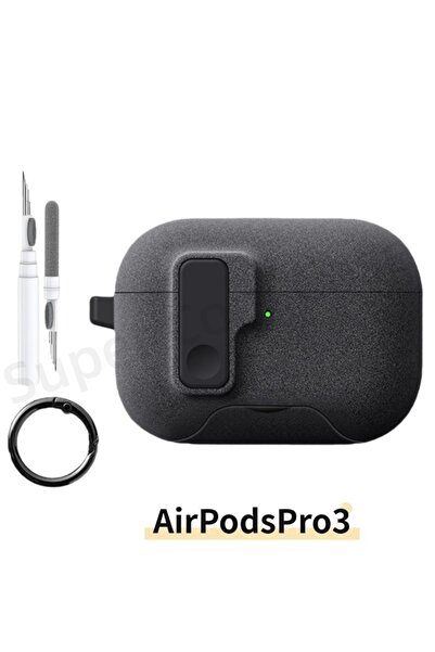 Choice10 غطاء حماية رمادي فروي لسماعات AirPods Pro 3 مع حامل للهاتف وقلم لسما...