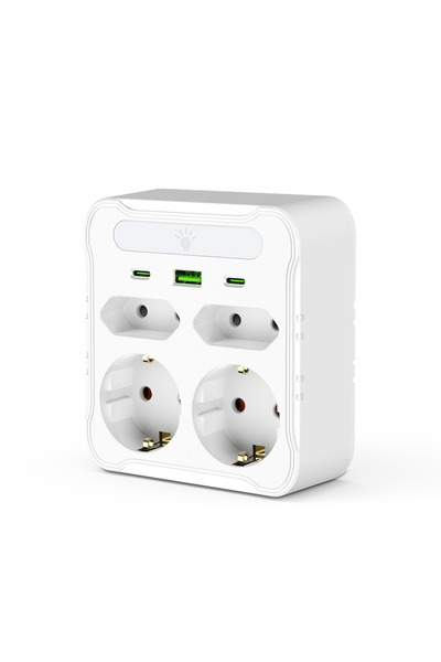 Choice شريط طاقة أبيض بقابس أوروبي مع 4 منافذ تيار متردد و2 منفذ USB ومنفذ Ty...