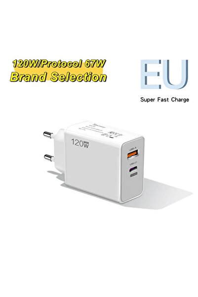 Choice شاحن سريع أبيض أوروبي 120 واط مع كابل USB من النوع C، محول شحن سريع لل...