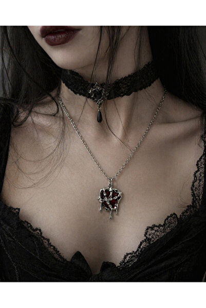 HER ŞEY NOTA www.herseynota.com Gotik Kırmızı Kalp Damla Tasarım Unisex Kolye...