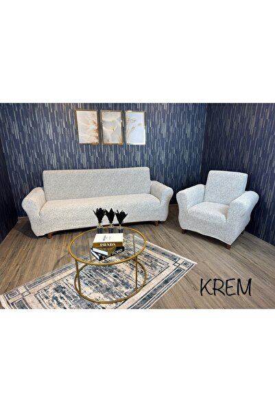 Lady London Koltuk Örtüsü Bohem 3+3+1+1 Set Tam kaplama XL kesim - Krem Rengi