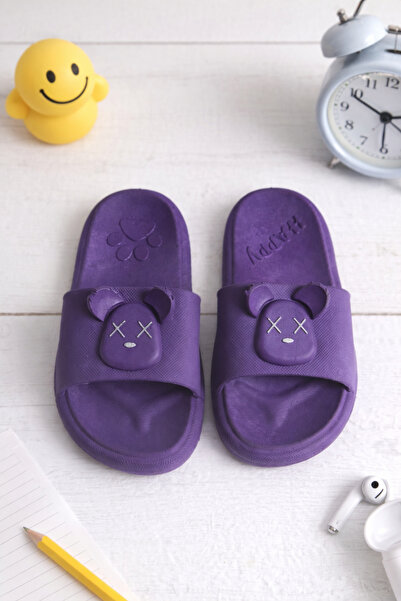 Büşra Çetin Lila Daily Non-Slip Sole Animal Embossed Patterned Children's Sli...