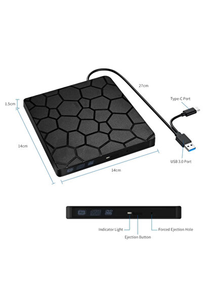 Choice black 2 in 1 External DVD RW Drive USB 3.0 Type C Interface Slim DVD C...