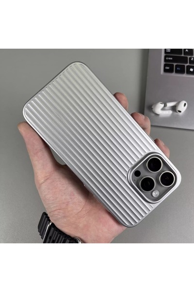 Choice40 غطاء هاتف بتصميم خطوط التيتانيوم الطبيعي الفضي لآيفون 15 برو، مناسب ...
