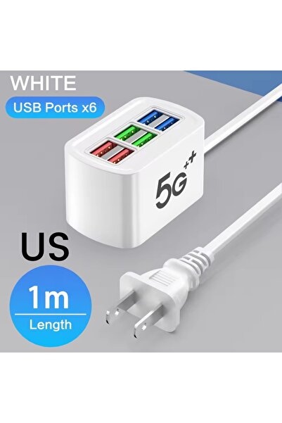 Choice1 شاحن USB سريع 6 في 1 أمريكي مع سلك 1 متر، محطة شحن مكتبية، محول USB س...