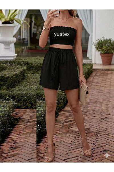 CAONNES Kadın Siyah Şort Kısa - Siyah Yüksek Bel İç Göstermez Oversize Beli B...