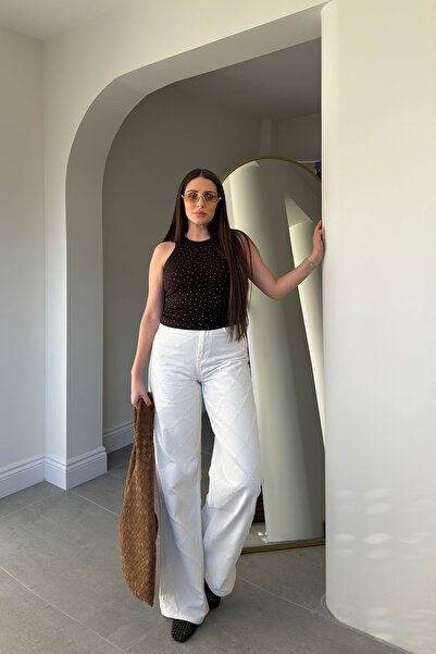 MAGARDE Τζιν με φαρδιά μπατζάκια και λέιζερ - ΛΕΥΚΟ