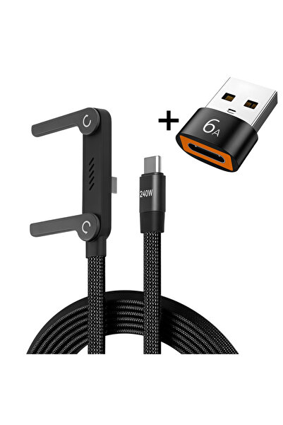 Choice كابل شحن USB-C أسود بقوة 240 واط مع دعم OTG، كابل PD من النوع C مع حام...