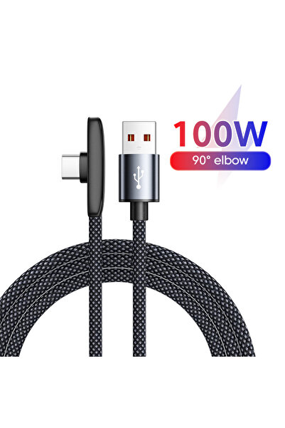 Choice كابل USB-C أسود بطول 2 متر، 100 واط، شحن سريع، كابل بيانات للألعاب الم...