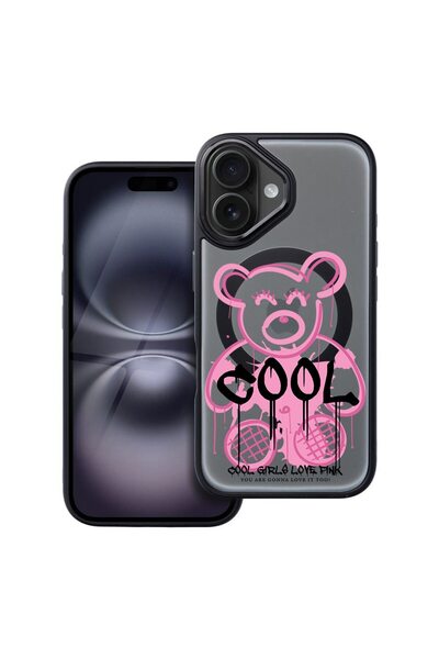 bestcase Husa Compatibila cu Apple iPhone 16 cu Design Teddy Bear Cool Pink, ...