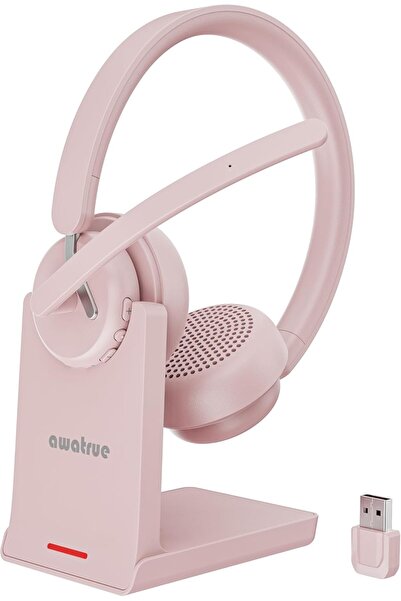 Choice1 Pink Awatrue Wireless Headset Bluetooth Headset with AI Noise Cancell...
