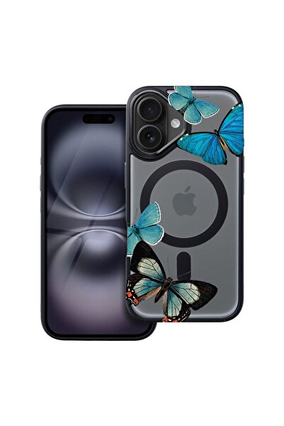 bestcase Θήκη συμβατή με Apple iPhone 16 με όμορφο σχέδιο μπλε πεταλούδων, Αν...