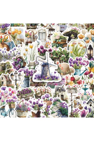 Choice 50Pcs 50/100 Pcs Tulip Flowers Stickers Art flower Vinyl Waterproof fo...