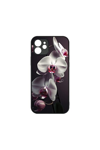 bestcase Тънък стъклен калъф, съвместим с Apple iPhone 12, Бяла орхидея, HD ц...