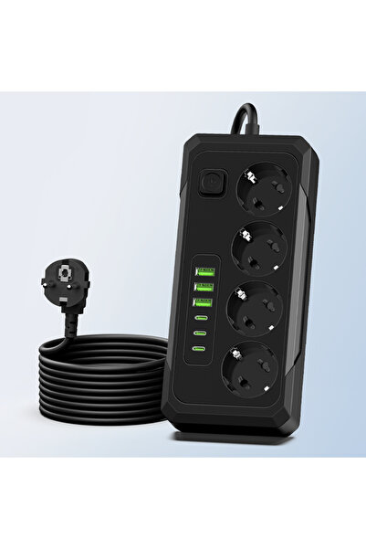 Choice EU Plug L046-Black EU 10-in-1 Power Strip with 4 AC Outlets, 3 USB-A &...