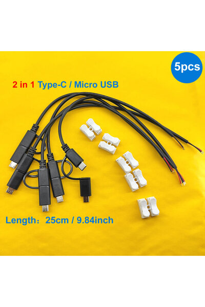 Choice 2 in 1 5-pcs USB C Type C 2 Pin Bare Wire Open End Power Cord, 2 Pin P...