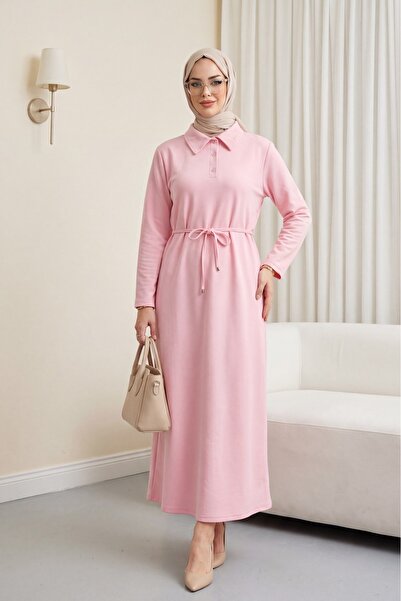 Modamorfo Φόρεμα από χτενισμένο βαμβάκι με γιακά, κουμπιά και δέσιμο στη μέση...