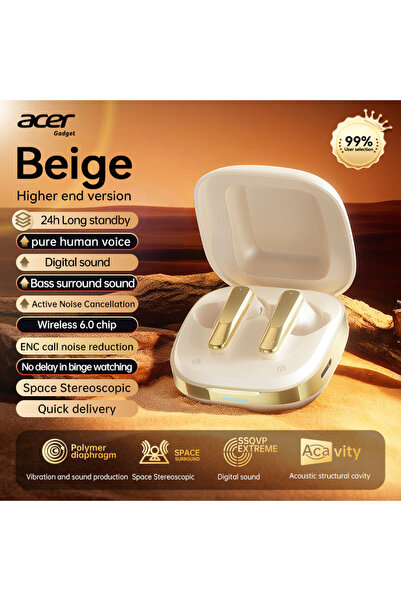 choice2 Beige Acer Ohr646 Wireless Headphones In-Ear Design Anc Noise Reducti...