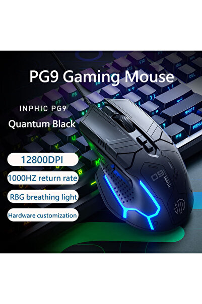 Choice1 فأرة ألعاب سلكية inphic PG9 سوداء خفيفة الوزن بإضاءة RGB وتردد 1000 ه...