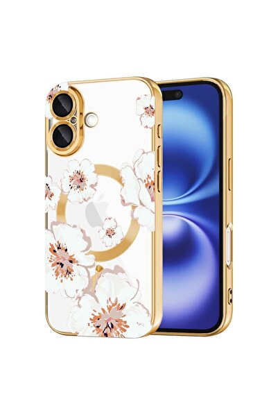 bestcase Husa Luxury MagSafe, Compatibila Apple iPhone 16 Plus, Flori pastel ...