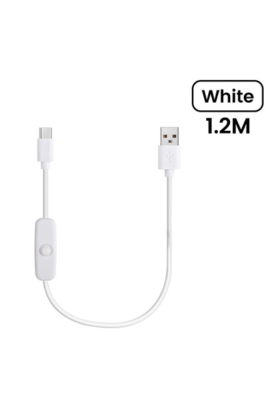 Choice1 كابل شحن أبيض بطول 1.2 متر من نوع USB A إلى Type C مع مفتاح تشغيل/إيق...