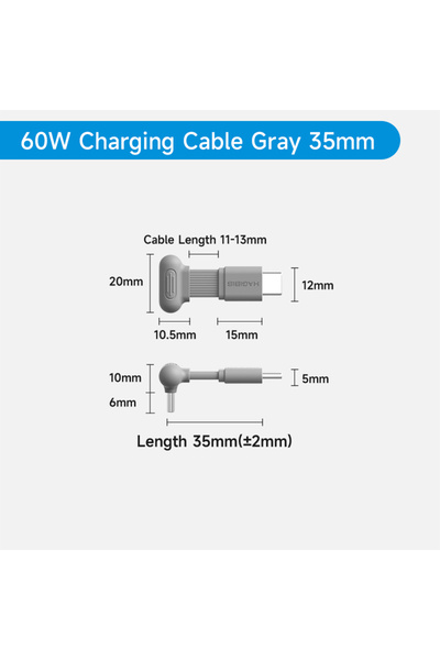 Choice4 كابل USB-C رمادي بزاوية 90 درجة من هاجيبيس، قصير 35 ملم، للشحن السريع...