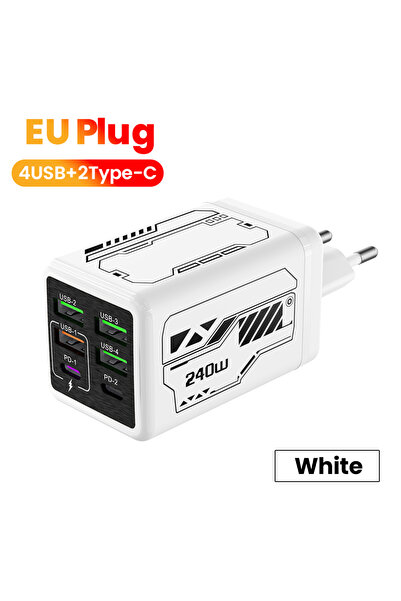 Choice5 EU White 240W 4USB+2Type C Super Fast Charging Mobile Phone Charger 6...