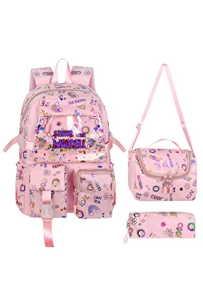 Waddell Σακίδιο πλάτης με υφασμάτινο σχέδιο Kawaii Κορεάτικου στυλ, Σετ τριών...