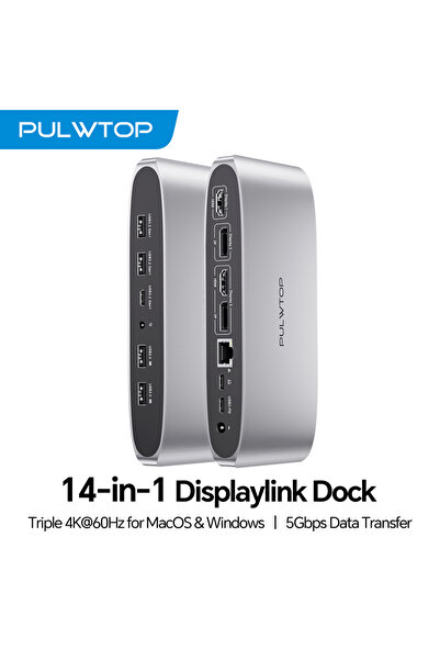 Choice EU Plug PULWTOP Triple Display DisplayLink Dock for MacBook/Windows, w...